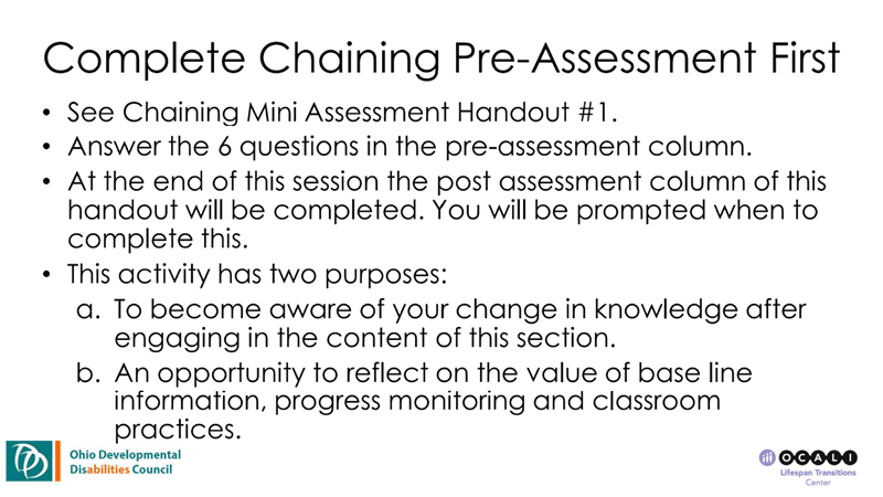 S3 Slide Two Preview: Pre-Assessment in Handout