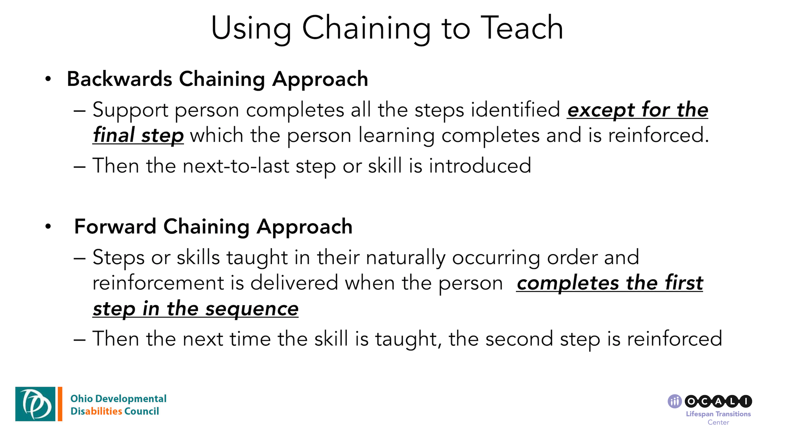 S3 Slide Four Preview: Using Chaining to Teach